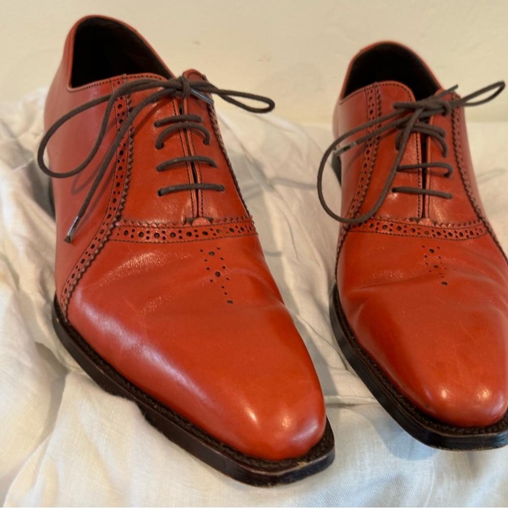 Heschung Oxford Lace Up Shoes Dark Orange Leather France  9
